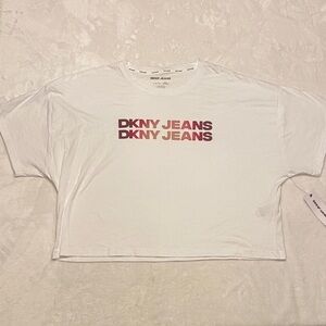 DKNY White Cropped Tee with Gradient Logo